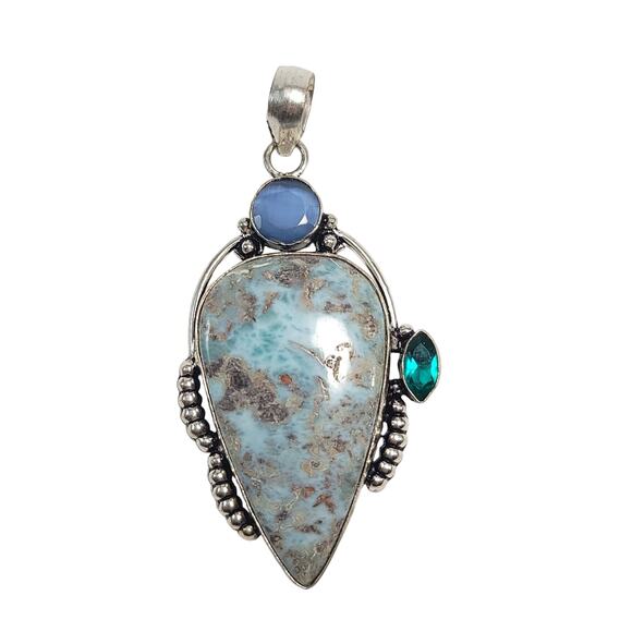 Majestic Larimar & Gem Accent Pendant (2.5") with 18" Necklace - Picture 1 of 11
